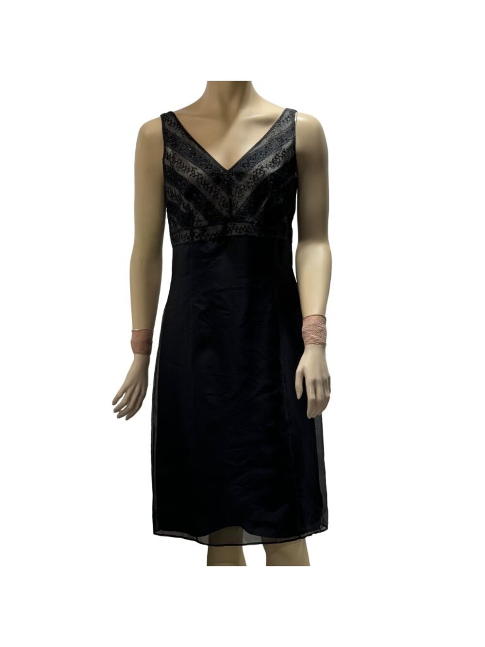 ANN TAYLOR Women's Black Silk & Lace V-Neck Sleeveless Dress Size 8